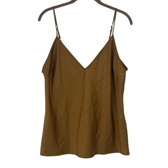 Zara Women’s Size Large Gold Brown Satin Tank Top V-Neck Camisole - Picture 3 of 11